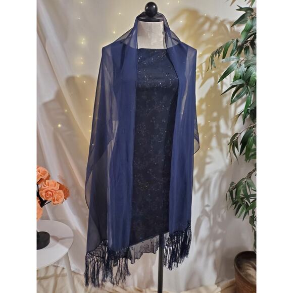 Vtg City Triangles 90s Floral Sparkle Asymmetrical Ruffle Dress Size M w/Scarf - Picture 3 of 16